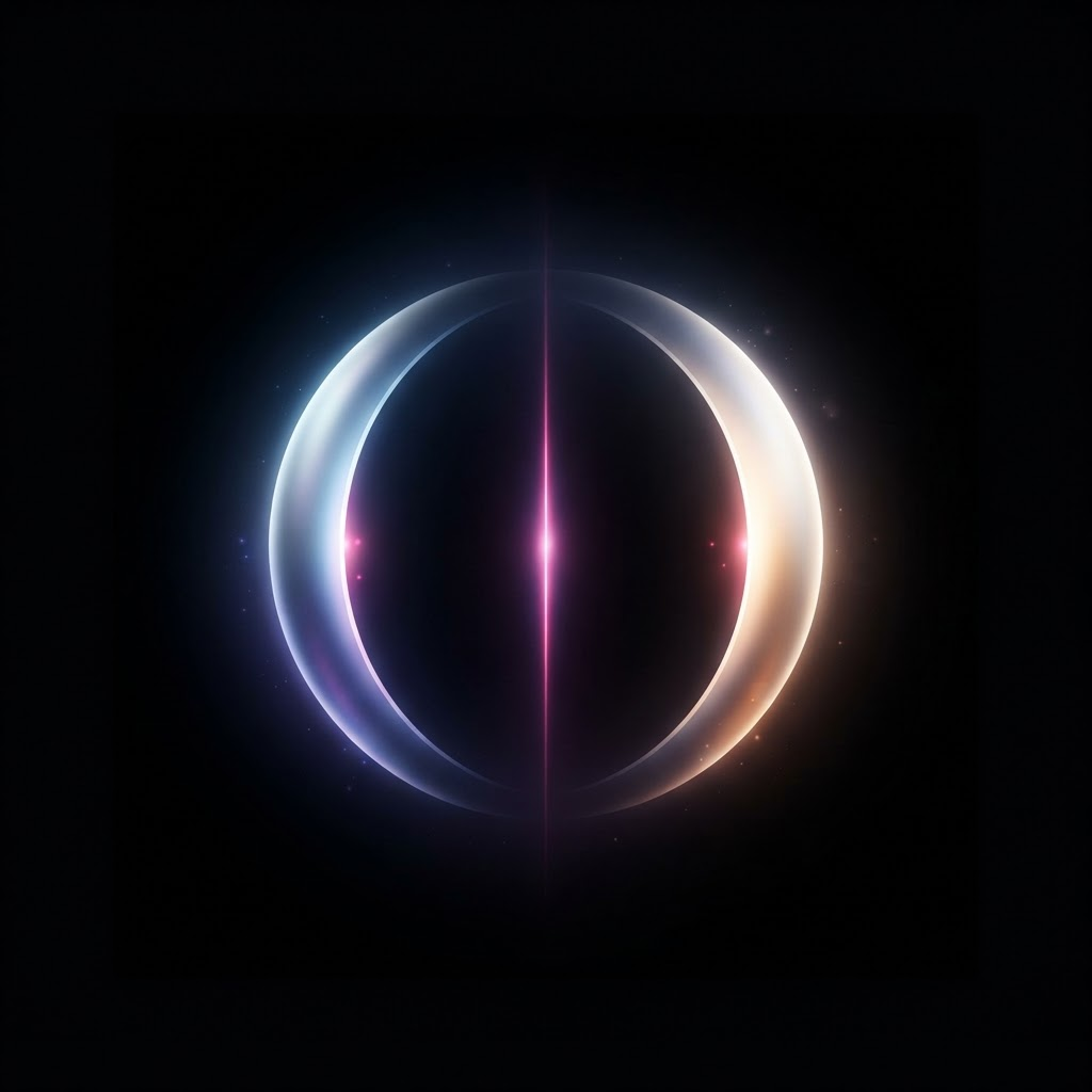 Farne brand artwork — a luminous celestial emblem split cool and warm